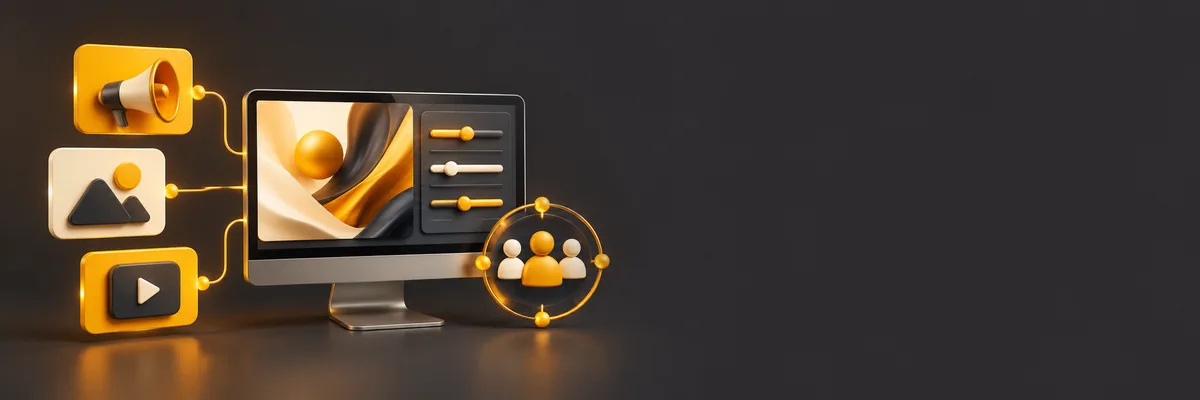 لوحة تحكم إعلانية بمؤشرات صاعدة وشعارات منصات الإعلان بألوان آفاق