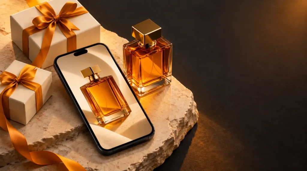 جوال يعرض إعلان سناب شات عموديًا لمنتج مع سهم سحب للأعلى ومؤشرات طلبات بألوان آفاق
